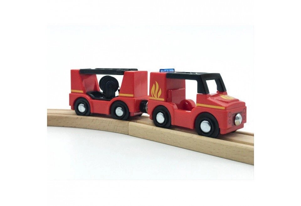 Набір Пожежна з автопричепом для дерев'яної залізниці PlayTive Hape Brio Ikea Ecotoys Німеччина від компанії інтернет-магазин "БИТПРОМТОРГ" - фото 1
