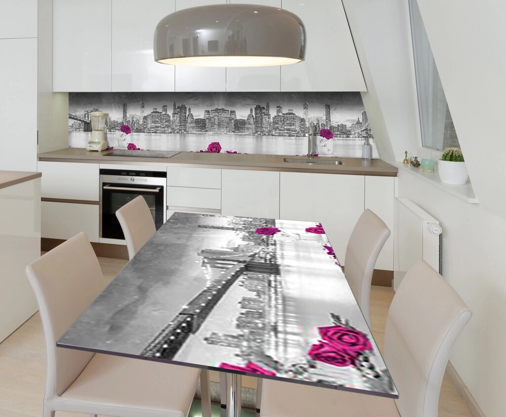 Наклейка 3Д вінілова на стіл Zatarga «3Д Троянди Місто» 600х1200 мм для будинків, квартир, столів, кав'ярень, від компанії інтернет-магазин "БИТПРОМТОРГ" - фото 1