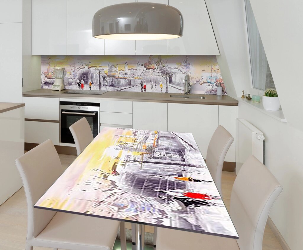 Наклейка 3Д вінілова на стіл Zatarga «Акварельне Місто» 600х1200 мм для будинків, квартир, столів, від компанії інтернет-магазин "БИТПРОМТОРГ" - фото 1