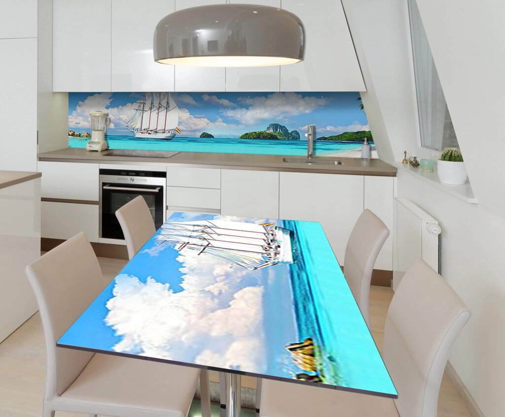 Наклейка 3Д вінілова на стіл Zatarga «Білі вітрила» 600х1200 мм для будинків, квартир, столів, кав'ярень, кафе від компанії інтернет-магазин "БИТПРОМТОРГ" - фото 1