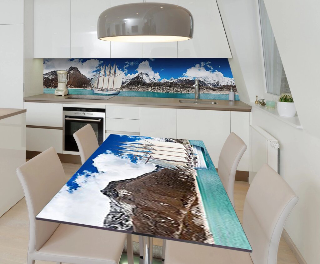 Наклейка 3Д вінілова на стіл Zatarga «Корабель з білими вітрилами» 600х1200 мм для будинків, квартир, столів, від компанії інтернет-магазин "БИТПРОМТОРГ" - фото 1
