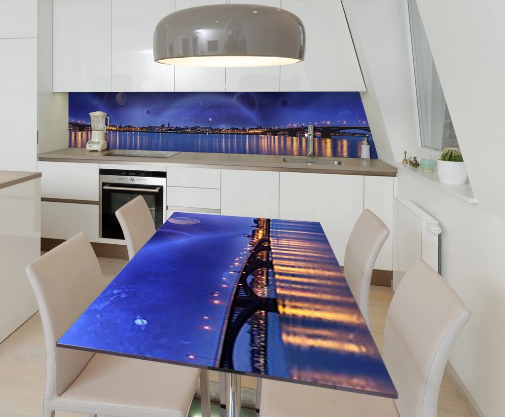 Наклейка 3Д вінілова на стіл Zatarga «Нічне місто біля води» 600х1200 мм для будинків, квартир, столів, від компанії інтернет-магазин "БИТПРОМТОРГ" - фото 1