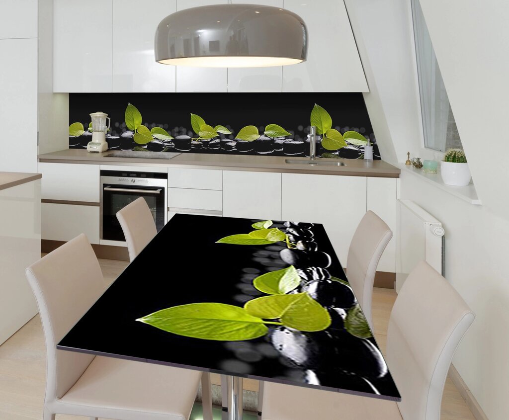 Наклейка 3Д вінілова на стіл Zatarga «Зелене листя на камінні» 600х1200 мм для будинків, квартир, столів, від компанії інтернет-магазин "БИТПРОМТОРГ" - фото 1