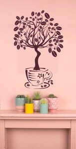 Наліпка виниловая "Дерево кофе" для домов, квартир, столов, витрин кофейн, кафе, Horeca, кухни, зала,