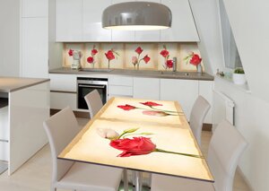 Наклейка 3Д вінілова на стіл Zatarga «Червоні еустоми» 600х1200 мм для будинків, квартир, столів, кав'ярень, кафе