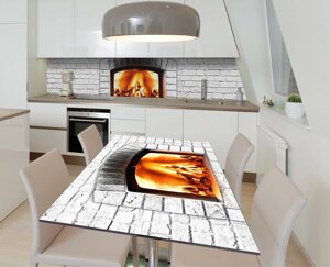 Наклейка 3Д вінілова на стіл Zatarga «Білий камін» 600х1200 мм для будинків, квартир, столів, кав'ярень, кафе