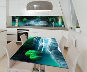 Наліпка 3Д вінілова на стіл Zatarga «Бірюзові водоспади» 600х1200 мм для будинків, квартир, столів, кофеєнь,