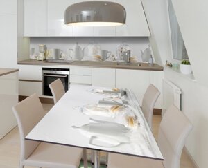Наліпка 3Д вінілова на стіл Zatarga «Чайний сервіз» 600х1200 мм для будинків, квартир, столів, кофеєнь, кафе