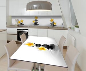 Наклейка 3Д вінілова на стіл Zatarga «Чорні камені та Квіти» 600х1200 мм для будинків, квартир, столів,