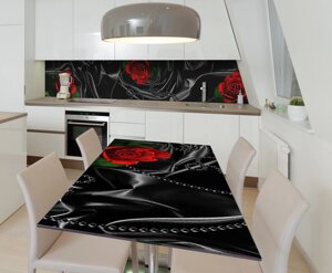Наклейка 3Д вінілова на стіл Zatarga «Чорний шовк та червоні троянди» 600х1200 мм для будинків, квартир, столів,