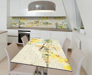 Наклейка 3Д вінілова на стіл Zatarga «Місто та Жовті Орхідеї» 600х1200 мм для будинків, квартир, столів,
