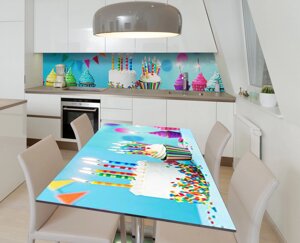Наклейка 3Д вінілова на стіл Zatarga «Іменінний торт» 600х1200 мм для будинків, квартир, столів, кав'ярень, кафе