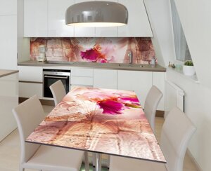 Наліпка 3Д виниловая на стол Zatarga «Ирис на кирпичной стене» 600х1200 мм для домов, квартир, столов,