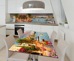 Наліпка 3Д вінілова на стіл Zatarga «Італійська пристань» 600х1200 мм для будинків, квартир, столів, кофеєнь,