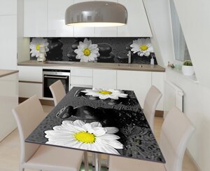 Наклейка 3Д вінілова на стіл Zatarga «Камні та хризантеми» 600х1200 мм для будинків, квартир, столів, кав'ярень,
