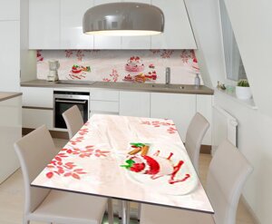 Наклейка 3Д вінілова на стіл Zatarga «Полуничний торт-суфле» 600х1200 мм для будинків, квартир, столів, кав'ярень,