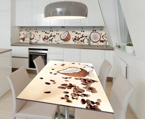 Наліпка 3Д вінілова на стіл Zatarga «Кокоси і Кава» 600х1200 мм для будинків, квартир, столів, кофеєнь,