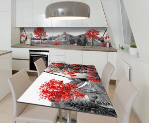 Наліпка 3Д вінілова на стіл Zatarga «Червоне дерево» 600х1200 мм для будинків, квартир, столів, кофеєнь,