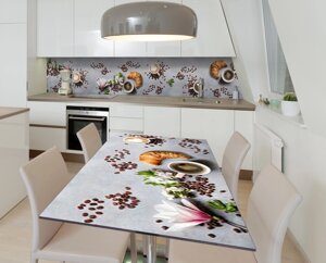 Наліпка 3Д виниловая на стол Zatarga «Круассан и магнолия» 600х1200 мм для домов, квартир, столов, кофейн,