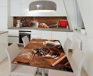 Наліпка 3Д виниловая на стол Zatarga «Круассан со свежим кофе» 600х1200 мм для домов, квартир, столов,