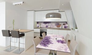 Наліпка 3Д виниловая на стол Zatarga «Лаванда Корзинка Кофе» 600х1200 мм для домов, квартир, столов,