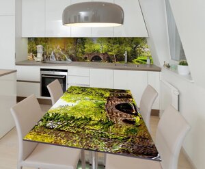 Наліпка 3Д вінілова на стіл Zatarga «Лісовий водоспад» 600х1200 мм для будинків, квартир, столів, кофеєнь,