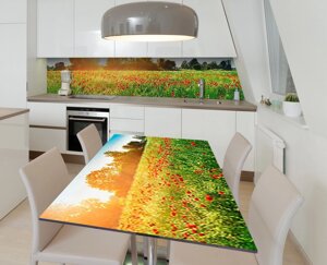 Наліпка 3Д вінілова на стіл Zatarga «Макове поле» 600х1200 мм для будинків, квартир, столів, кофеєнь, кафе