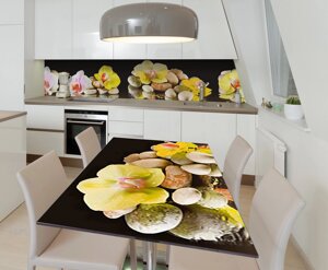 Наліпка 3Д виниловая на стол Zatarga «Орхідеї на камені» 600х1200 мм для домов, квартир, столов, кофейн, кафе