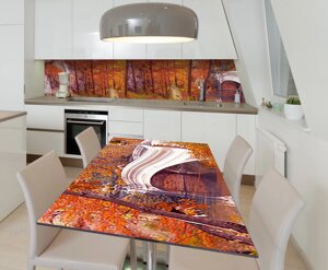 Наліпка 3Д вінілова на стіл Zatarga «Осінній Ліс 3Д» 600х1200 мм для будинків, квартир, столів, кофеєнь,