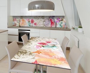 Наклейка 3Д вінілова на стіл Zatarga «Піоноподібні троянди» 600х1200 мм для будинків, квартир, столів, кав'ярень, кафе
