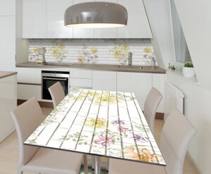 Наліпка 3Д вінілова на стіл Zatarga «Під Цеглу Квіти» 600х1200 мм для будинків, квартир, столів,