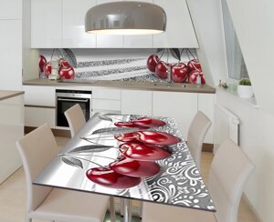 Наліпка 3Д виниловая на стол Zatarga «Пучки черешни на столе» 600х1200 мм для домов, квартир, столов, кофейн,