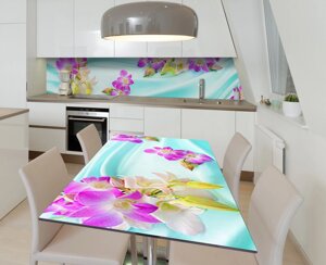 Наліпка 3Д виниловая на стол Zatarga «Пурпур на бирюзовом атласе» 600х1200 мм для домов, квартир, столов,