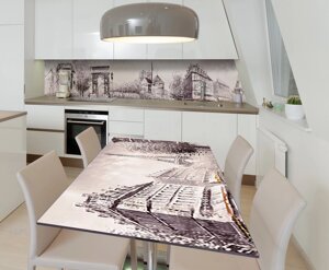 Наліпка 3Д вінілова на стіл Zatarga «Ретро Париж» 600х1200 мм для будинків, квартир, столів, кофеєнь,