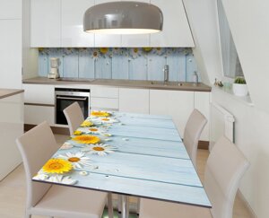 Наліпка 3Д вінілова на стіл Zatarga «Ромашка і календула» 600х1200 мм для будинків, квартир, столів, кофеєнь,