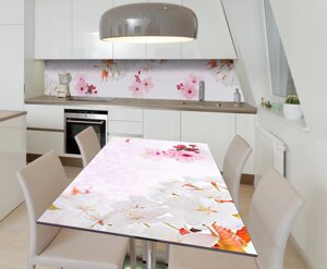 Наклейка 3Д вінілова на стіл Zatarga «Рожеві Квіти Вишні» 600х1200 мм для будинків, квартир, столів,
