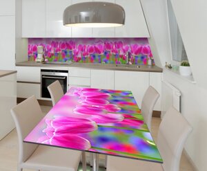 Наліпка 3Д виниловая на стол Zatarga «Тюльпановое поле» 600х1200 мм для домов, квартир, столов, кофейн, кафе