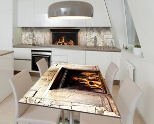 Наліпка 3Д вінілова на стіл Zatarga «Затишний камін» 600х1200 мм для будинків, квартир, столів, кофеєнь, кафе