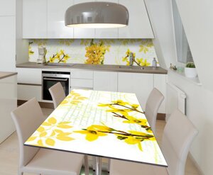 Наліпка 3Д вінілова на стіл Zatarga «Весняні Жовті Квіти» 600х1200 мм для будинків, квартир, столів,