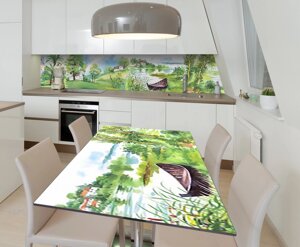 Наліпка 3Д виниловая на стол Zatarga «Зеленая Река Акварель» 600х1200 мм для домов, квартир, столов,