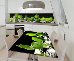 Наклейка 3Д вінілова на стіл Zatarga «Зелене листя берези» 600х1200 мм для будинків, квартир, столів,
