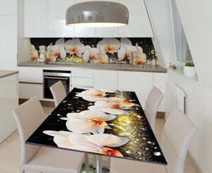 Наклейка 3Д вінілова на стіл Zatarga «Перлинні орхідеї» 600х1200 мм для будинків, квартир, столів, кав'ярень, кафе