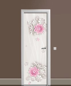 Наліпка на двері Zatarga «Паперові квіти» 650х2000 мм вінілова 3Д Наліпка декор самоклеюча