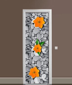 Наклейка на двері Zatarga « Квіти на каменях » 650х2000 мм вінілова 3Д наклейка декор самоклеящаяся