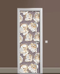 Наліпка на двері Zatarga «Квіти сірої сепії» 650х2000 мм вінілова 3Д Наліпка декор самоклеюча