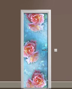Наклейка на двері Zatarga « Квіти шипшини » 650х2000 мм вінілова 3Д наклейка декор самоклеящегося