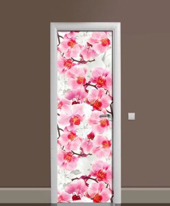 Наліпка на двері Zatarga «Дерево орхідей» 650х2000 мм вінілова 3Д Наліпка декор самоклеюча