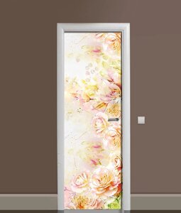 Наклейка на двері Zatarga « Фарфорові троянди » 650х2000 мм вінілова 3Д наклейка декор самоклеюща