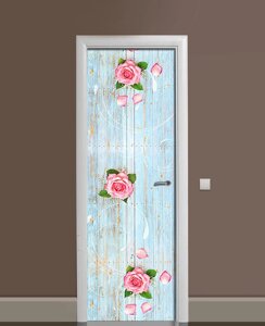 Наліпка на дверь Zatarga «Роза и бирюза» 650х2000 мм виниловая 3Д Наліпка декор самоклеящаяся