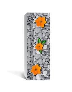 Наліпка на холодильник Zatarga «Квіти на камінні» 600х1800 мм вінілова 3Д Наліпка декор на кухню